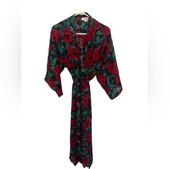 Victoria’s Secret Gold Label Vintage Floral Rose Robe Size Small Textured Maxi - Picture 5 of 6